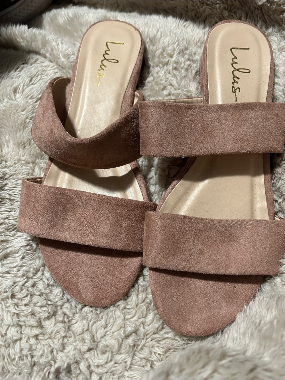 Lulu's Dusty Rose Suede Double-Strap Slide Sandals